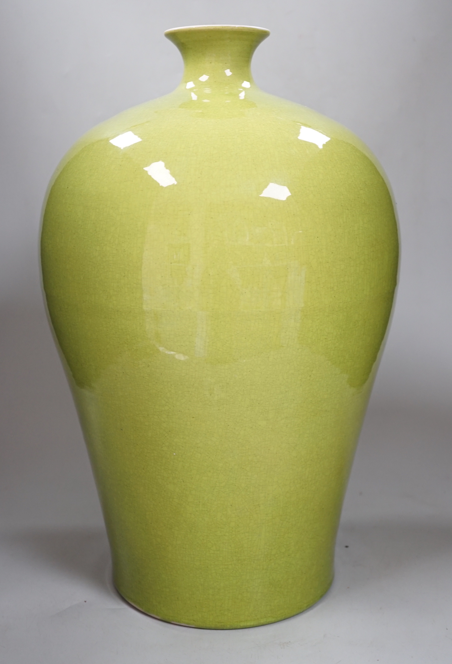 A large Chinese lime green crackle glazed meiping, 44cm high